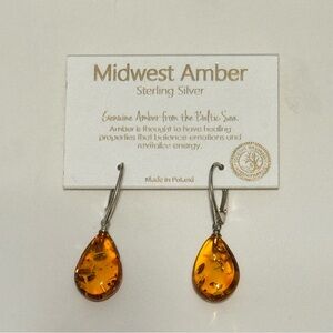 Genuine BALTIC Sea AMBER Oval Leverback Earrings 925 STERLING SILVER NWT